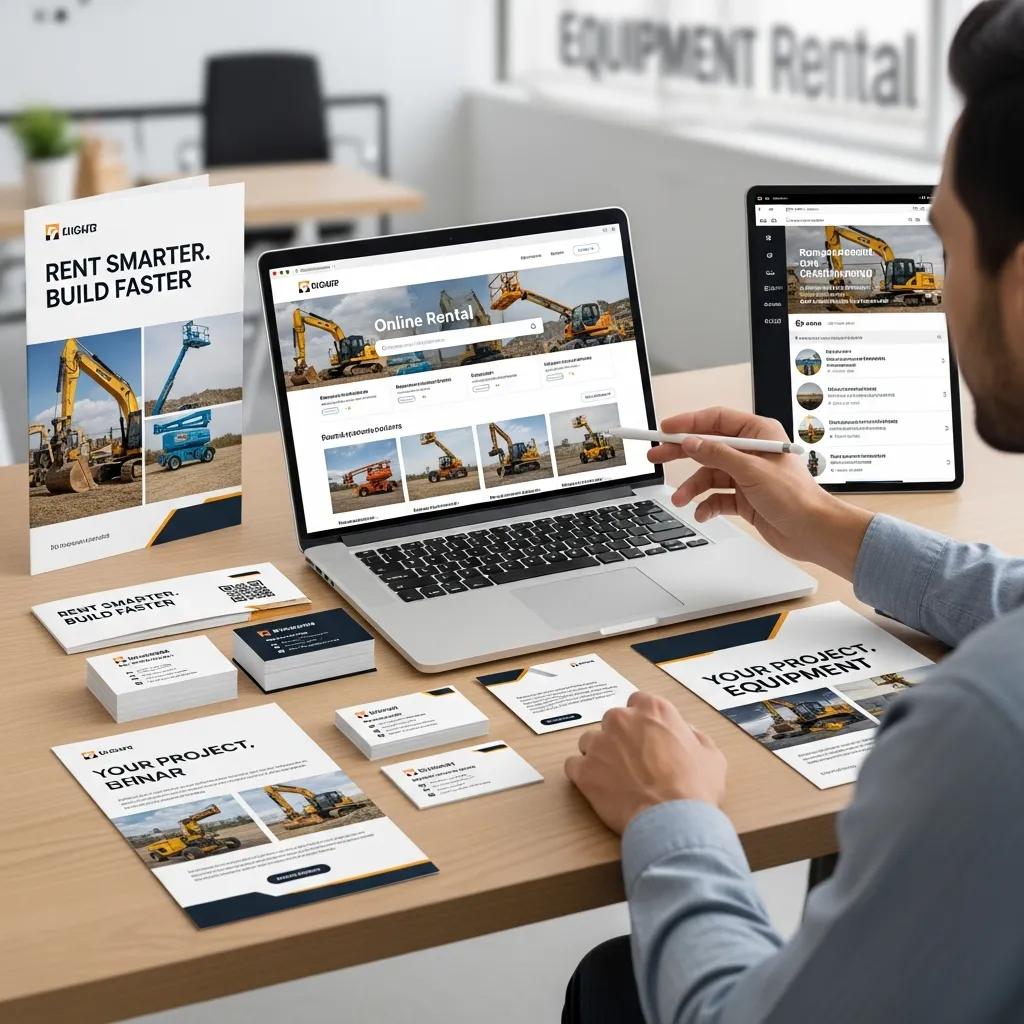 A person using a laptop to market equipment for rental, showcasing digital marketing strategies in action